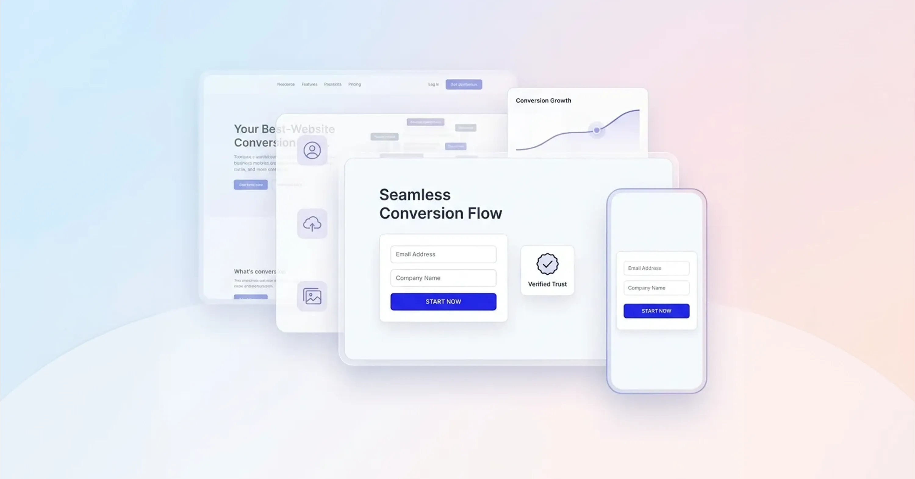 Seamless conversion flow UI with lead capture form across desktop and mobile